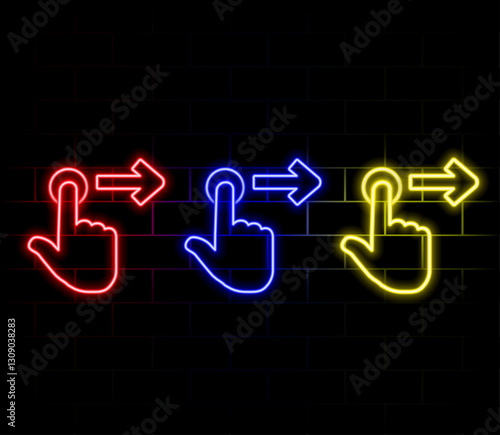 Vector illustration depicting double tap hand gesture. Glowing blue touchscreen functionality icon. Isolated for digital interface on dark background.