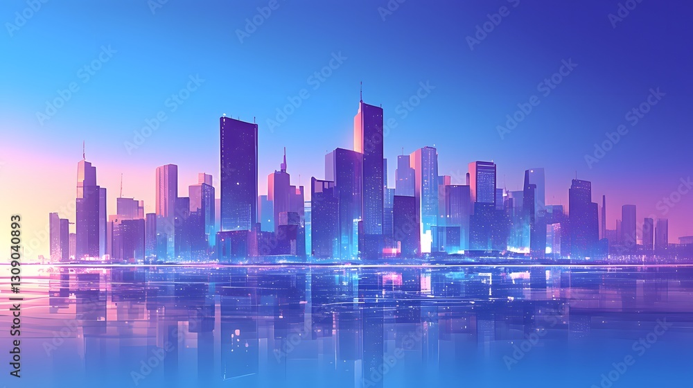 Obraz premium Skyline of the Future City at Sunset