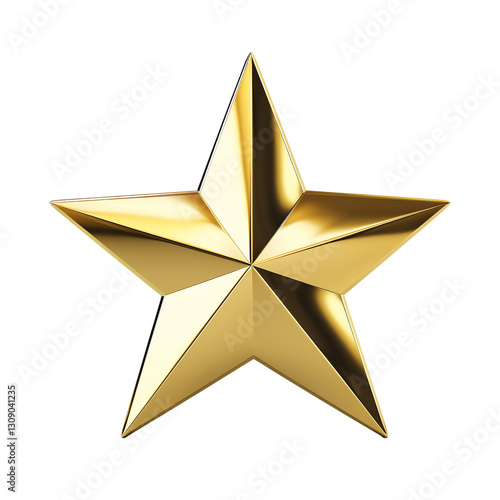 Shiny 3D Golden Star with Metallic Reflection Isolated on Transparent Background,Gold star isolated on transparent background,Gold stars 3d render, gold star png,realistic golden star isolated,Ai