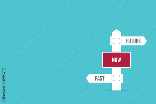 Past now future signpost. Successful choice vector concept. Different way or alternative illustration. Opposite direction traffic sign.