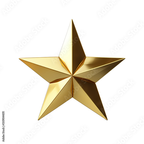 Shiny 3D Golden Star with Metallic Reflection Isolated on Transparent Background,Gold star isolated on transparent background,Gold stars 3d render, gold star png,realistic golden star isolated,Ai