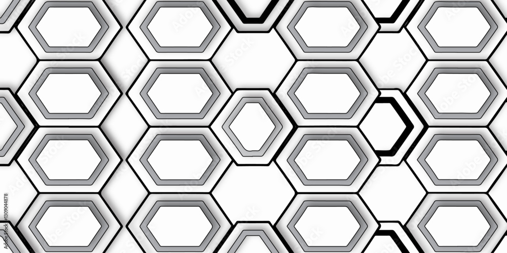 Abstract modern black and white hexagon pattern seamless concept honeycom white vector background . use for banner, template, web, wallpaper, vactor illustration Abstract modern black and white hexagon pattern seamless concept honeycom white vector background . use for banner, template, web, wallpaper, vactor illustration