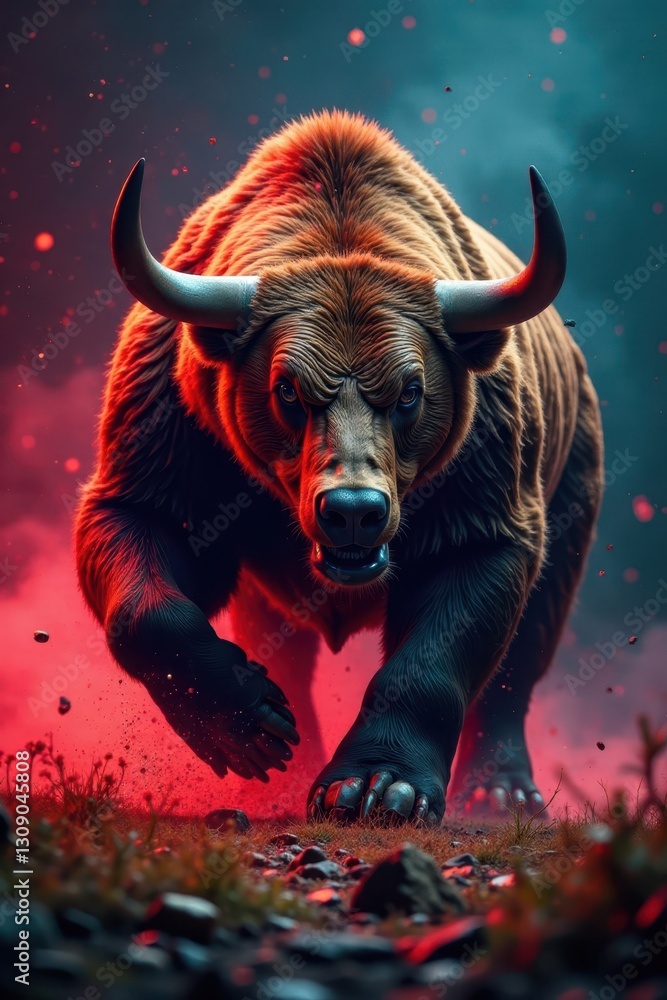 Aggressive bear mauls bull, stock market crash , angry, strength Aggressive bear mauls bull, stock market crash , angry, strength