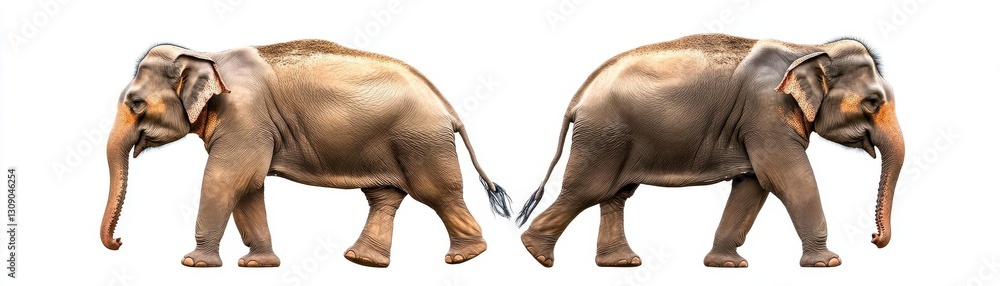 Fototapeta premium Side view of walking Asian Elephant isolated on white background