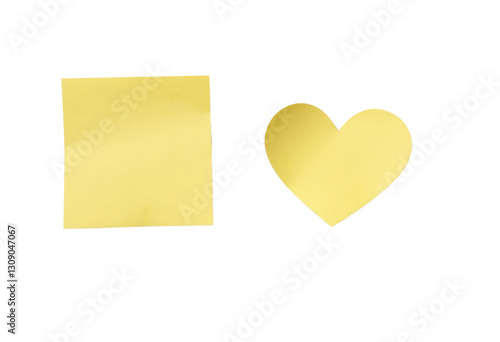 Yellow Square and Heart Note on White Brick Wall with transparent background