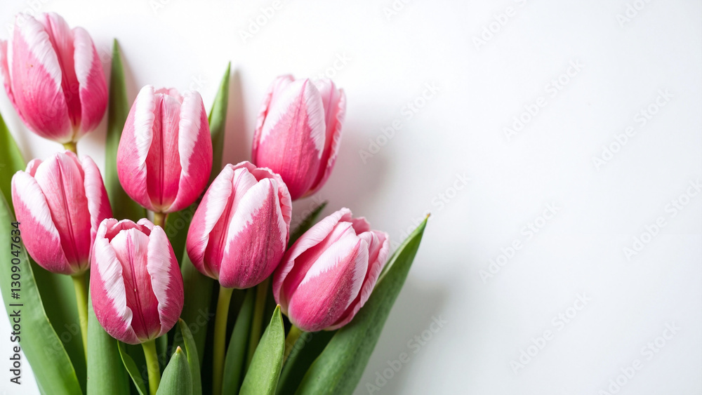Vibrant Pink Tulips in Full Bloom on White Background, Perfect for Easter and Spring Marketing Materials keywords: tulips, pink, bouquet, spring, bloom, flowers, Easter, renewal, joy, nature, petals Vibrant Pink Tulips in Full Bloom on White Background, Perfect for Easter and Spring Marketing Materials keywords: tulips, pink, bouquet, spring, bloom, flowers, Easter, renewal, joy, nature, petals