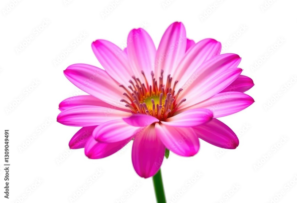 A single, vibrant flower, petals fully open, isolated against a pure white background, photography, white A single, vibrant flower, petals fully open, isolated against a pure white background, photography, white