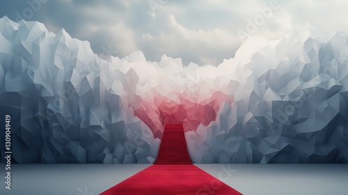 Fototapeta Naklejka Na Ścianę i Meble -  A red carpet leading up to a wall of ice