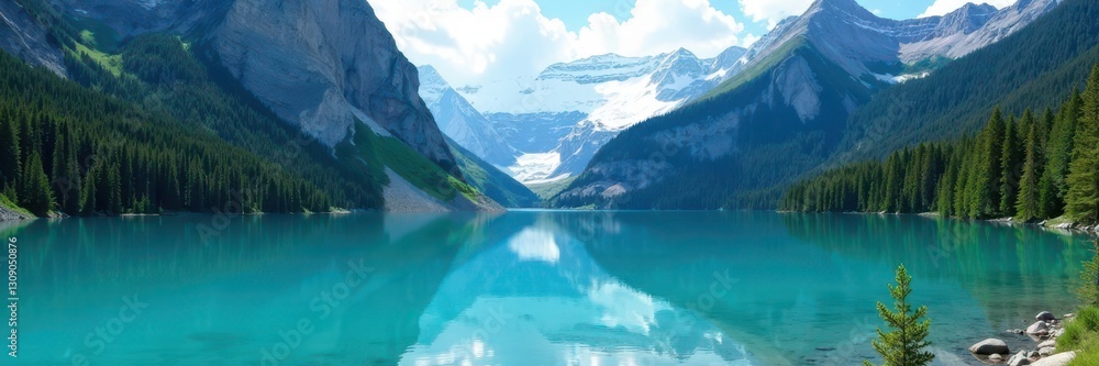 Crystal clear turquoise lake, snow capped mountains reflecting, photography, wonder, travel Crystal clear turquoise lake, snow capped mountains reflecting, photography, wonder, travel