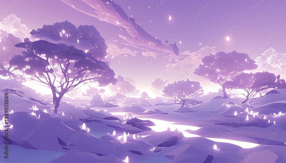 Obraz premium A beautiful landscape with trees and a bright purple sky