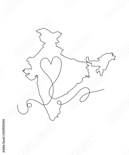 india map one line art, vector best line icon.