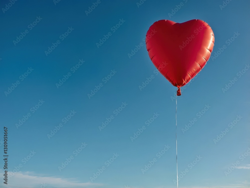 Fototapeta premium Heart-Shaped Red Balloon in Blue Sky: A Symbol of Love, Romance, and Festive Celebration