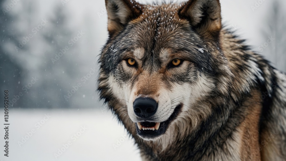 Fototapeta premium Majestic Gray Wolf Portrait in Snowy Forest - Wildlife Photography of Wolves in the Wild