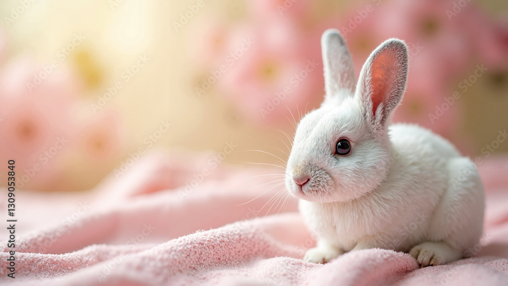 Charming White Easter Rabbit on Pastel Sheet for Easter Greeting Cards, Social Media, and Multicultural Promotions keywords: Easter, rabbit, white, pastel, sheet, soft, texture, pink, yellow, Charming White Easter Rabbit on Pastel Sheet for Easter Greeting Cards, Social Media, and Multicultural Promotions keywords: Easter, rabbit, white, pastel, sheet, soft, texture, pink, yellow,