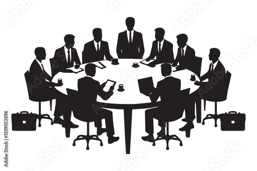 Business Meeting Silhouette Executives Around Conference Table Illustration