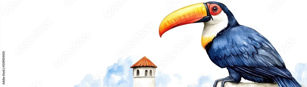 Fototapeta premium Watercolor toucan graphic, white isolated setting, wellspaced, highquality