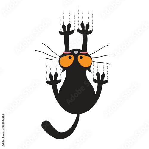 Black Cat Cartoon Scratching Wall