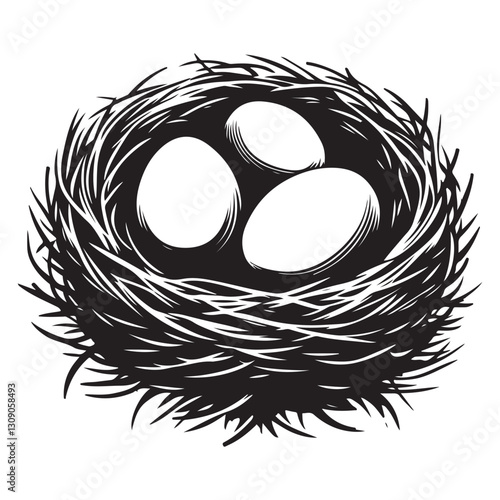 Illustration of three eggs securely nestled within bird nest