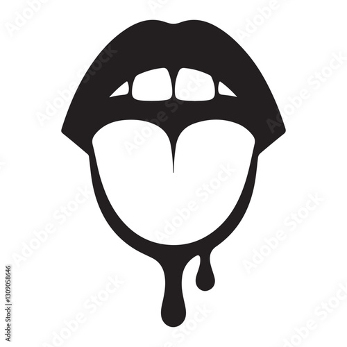 Silhouette of dripping tongue out of mouth illustration