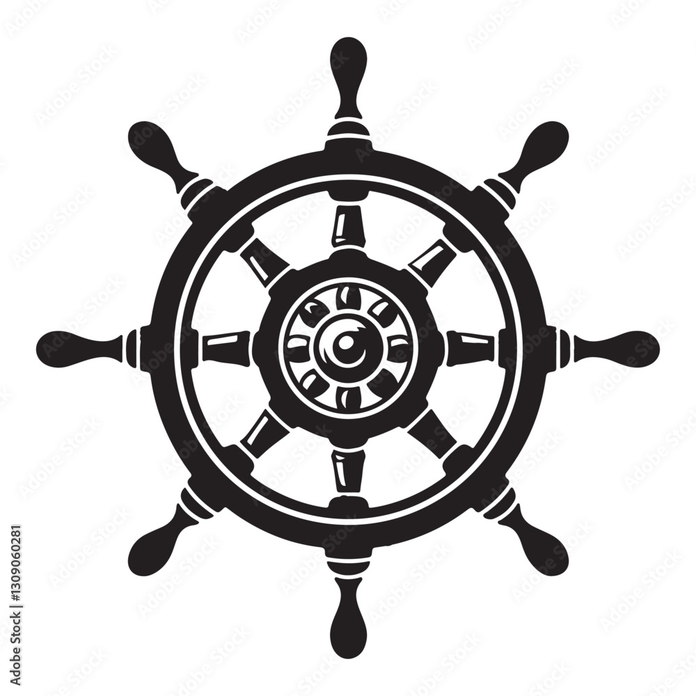 Fototapeta premium Black Ship Wheel Vector Illustration For Nautical Theme Art