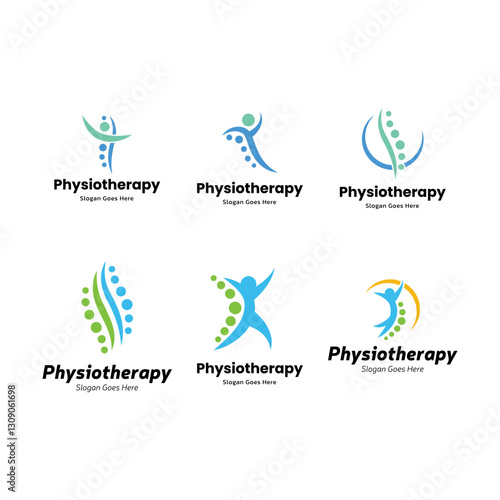 Set of Physiotherapy logo design. Orthopedic spine and physiotherapy logo design vector template.
