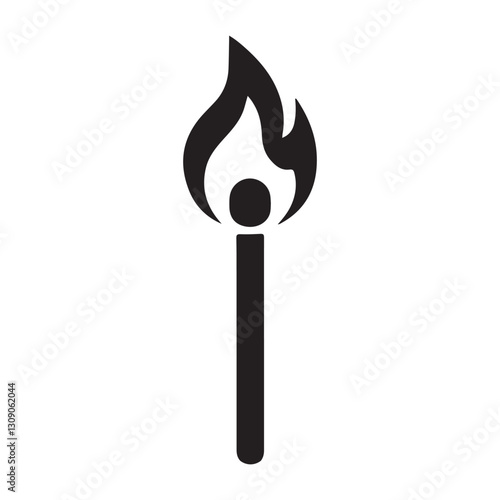 Burning Matchstick Silhouette Vector Art with Flame Illustration