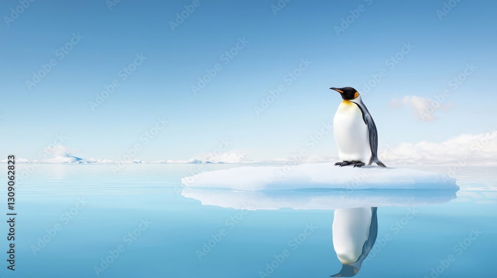 Obraz premium Elegant Emperor Penguin Standing on Iceberg Surrounded by Calm Water