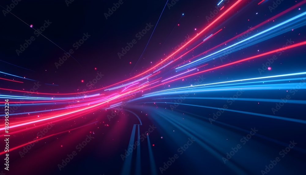A breathtaking vector illustration of an abstract speed light effect against a deep black background. Streaks of vivid neon blue, fiery red, and electric purple cut through the darkness, A breathtaking vector illustration of an abstract speed light effect against a deep black background. Streaks of vivid neon blue, fiery red, and electric purple cut through the darkness,