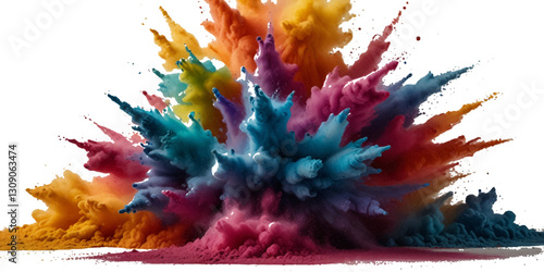 Colorful smoke rainbow holi painted fog festival background. Colorful rainbow paint color smoke cloud explosion isolated on transparent background.