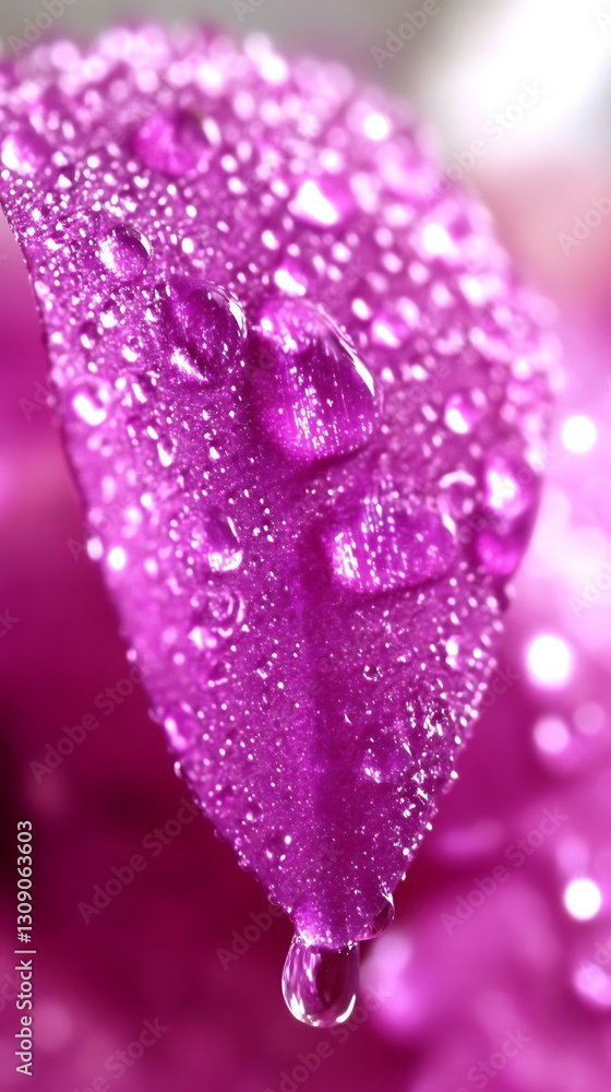 Detailed examination of vivid fuchsia petal embellished with raindrops Detailed examination of vivid fuchsia petal embellished with raindrops