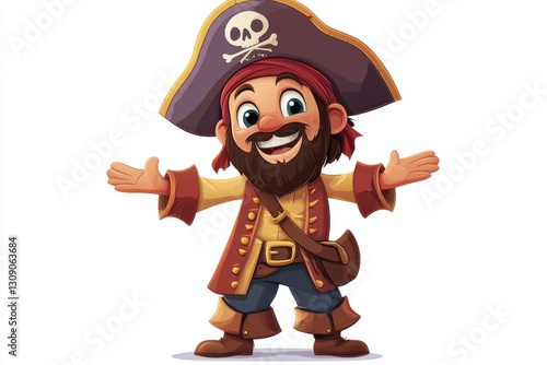 Cartoon pirate white background portrait.