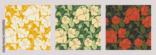 Seamless hibiscus hand drawn illustration pattern.