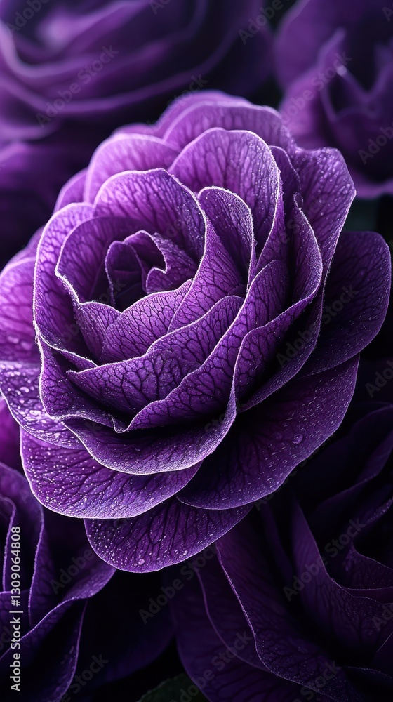 Captivating violet blooms adorned with dewdrops in morning light Captivating violet blooms adorned with dewdrops in morning light