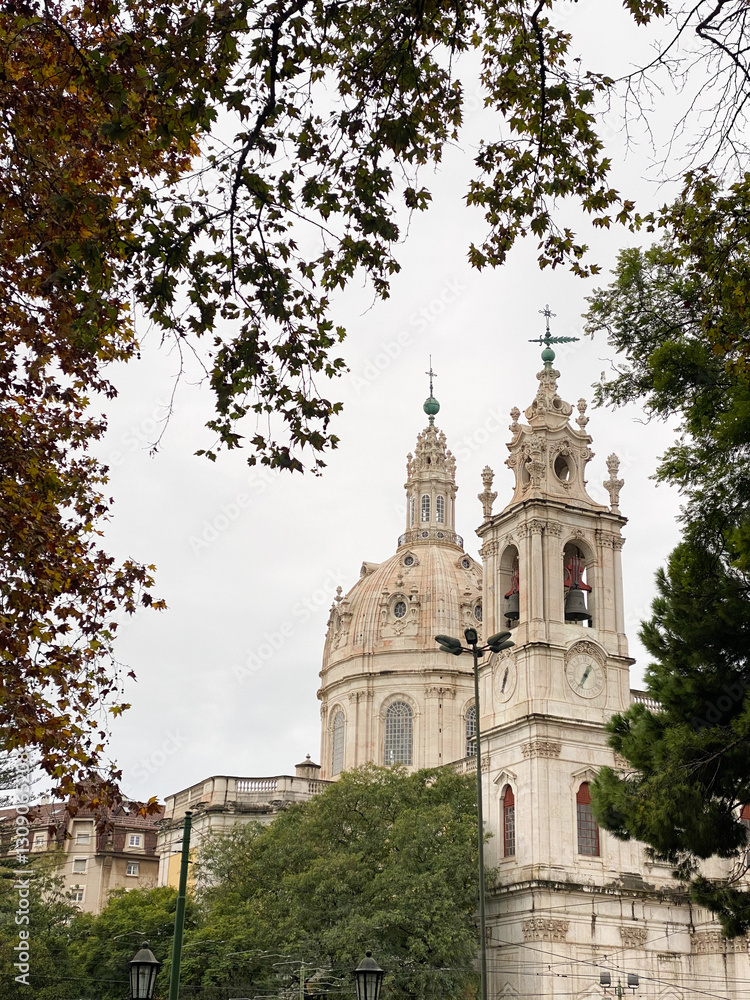 Baroque-style church with a large dome and bell tower in Lisbon, Portugal. Baroque-style church with a large dome and bell tower in Lisbon, Portugal.