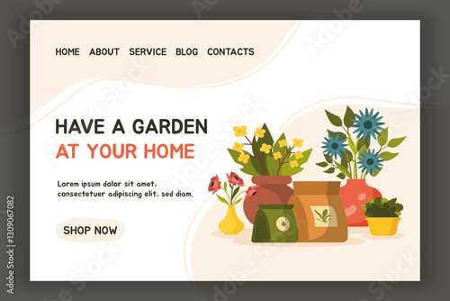 Gardening Web Landing Page with Flowers and Plants