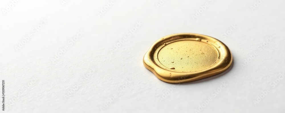 Gold-plated seal on a white background with subtle texture, shiny, sophisticated, luxurious