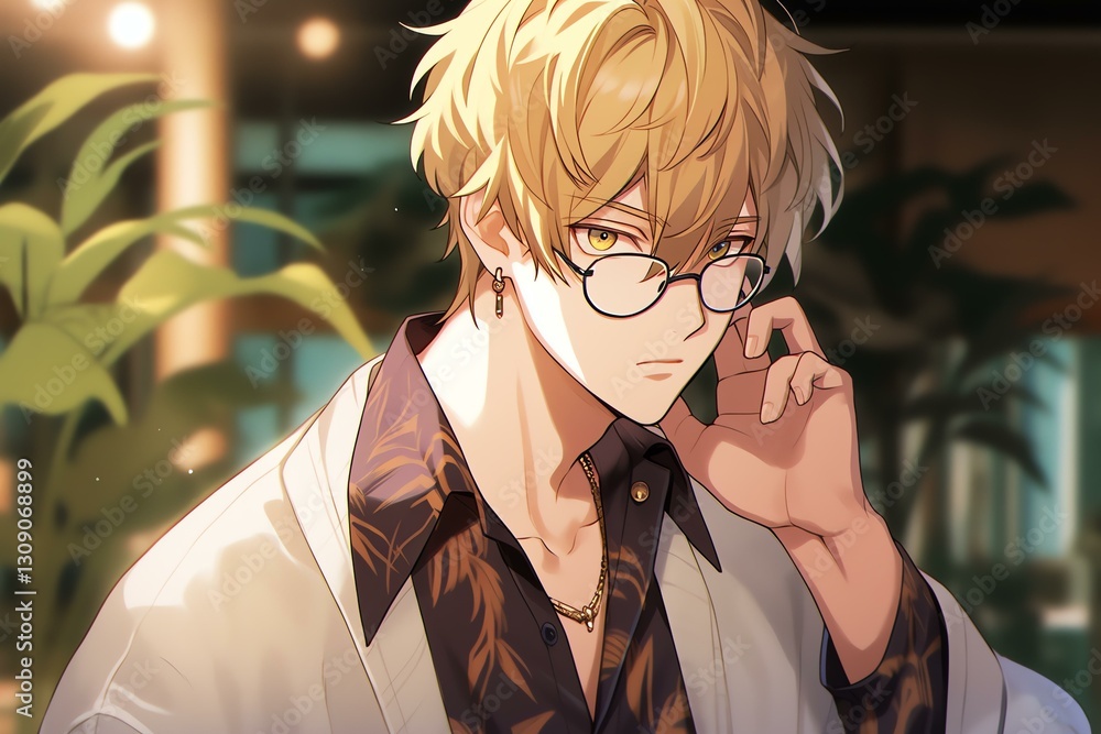 Stylish Anime Man with Glasses - Indoor Setting