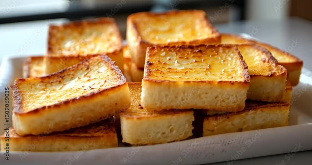 Golden Brown Garlic Bread Slices Close Up and Detailed View of Crispy Toast with Garlic and Butter Toppings. A Food Close Up in a Restaurant Setting. A Detailed View of a Warm and Tasty Appetizer. A Golden Brown Garlic Bread Slices Close Up and Detailed View of Crispy Toast with Garlic and Butter Toppings. A Food Close Up in a Restaurant Setting. A Detailed View of a Warm and Tasty Appetizer. A