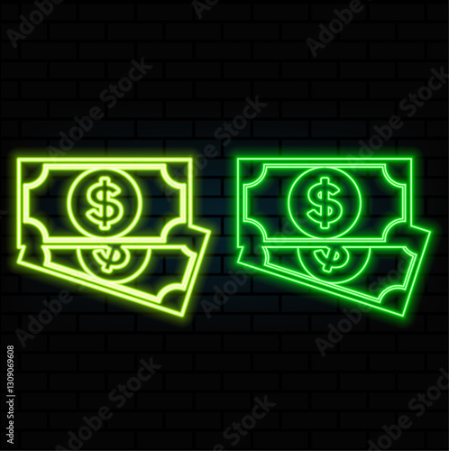 Dolar neon sign, modern glowing banner design, colorful modern design trends on black background. Vector illustration.