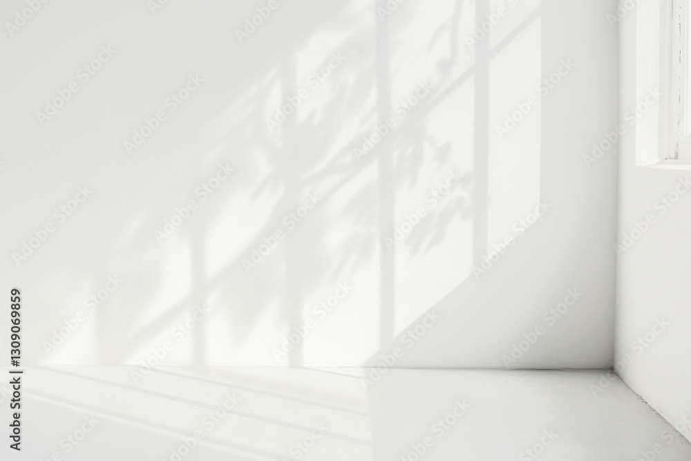 Fototapeta premium Sunlit shadows on white wall png overlay effect, transparent background