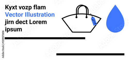 Stylish handbag with a blue tag beside a blue water droplet. Bold text accents and minimalistic shapes. Ideal for fashion, retail, e-commerce, branding, marketing, advertising, blogs flat landing