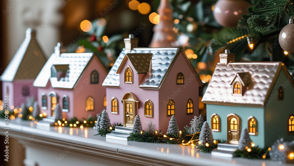 Obraz premium Christmas houses, porcelain, porcelain toys, glass toys, gingerbread houses, Christmas, Christmas paraphernalia, miniatures, miniature town