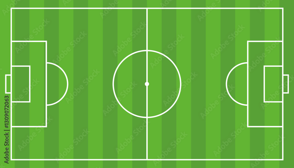 Green soccer field with white lines and goals. Vector icon Green soccer field with white lines and goals. Vector icon