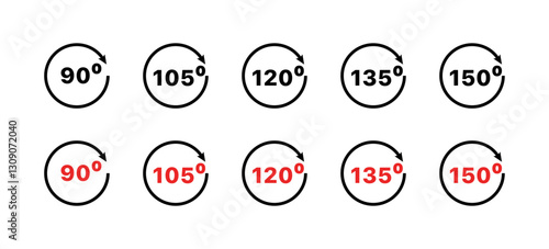 Collection of circles with angles in black and red text. Vector icon
