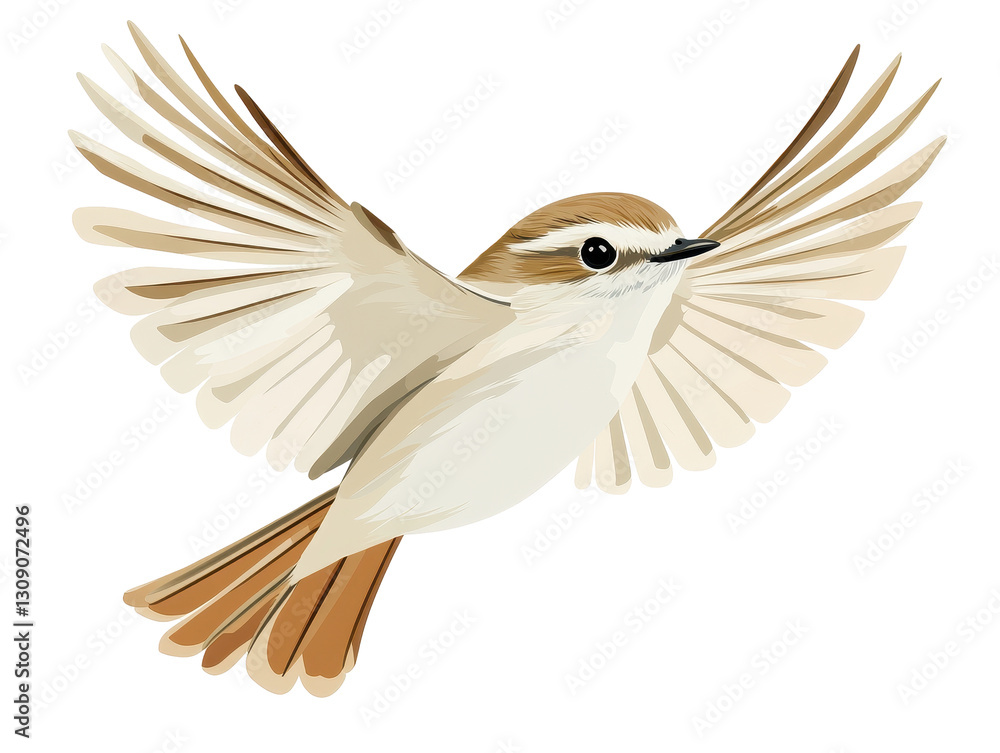 Naklejka premium Isolated Rufous Fantail Bird in Flight