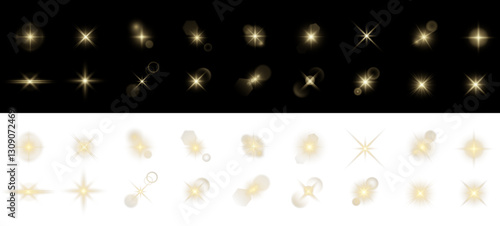 golden sparkling star effect with glistering twinkles, luxury shine, and radiant flares. Perfect for Christmas decorations, party celebrations, premium designs, and magical glowing visuals. Vector PNG