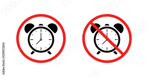 Alarm clock symbols indicating allowed and restricted times. Vector icon