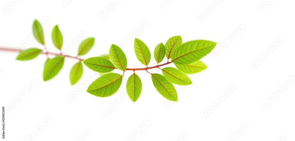 Fototapeta premium Single vibrant green plant, isolated on pure white, spring, resource