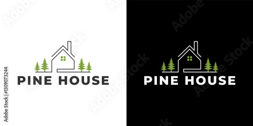 Pines House Residence Vector Logo Template. The logo is a pine tree by combining. It symbolizes the environment, protection, peace, growth, nature, ecological and environmental concepts