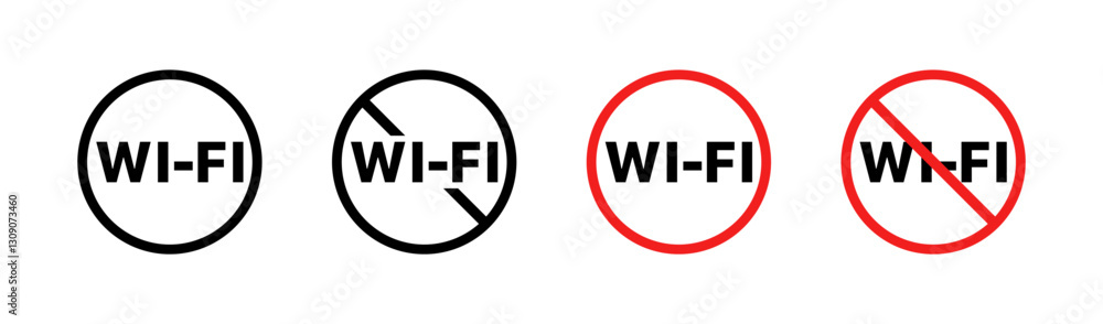 Wi-fi signal symbols: connection and disconnection icons in black and red. Vector icon Wi-fi signal symbols: connection and disconnection icons in black and red. Vector icon